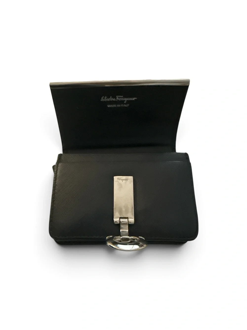 Salvatore Ferragamo Black Saffiano Leather Gancini Key Case Wallet